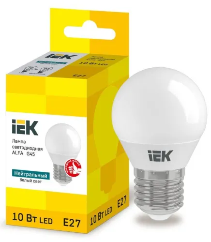 Лампа светодиодная Alfa 10Вт G45 шар 4000К нейтр. бел. E27 230В IEK LLA-G45-10-230-40-E27
