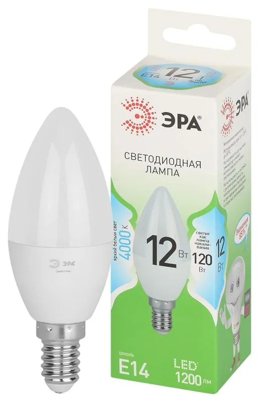 Лампа светодиодная GREEN LINE B35-12W-840-E14 GL E14 12Вт свеча яркий свет бел. Эра Б0067140