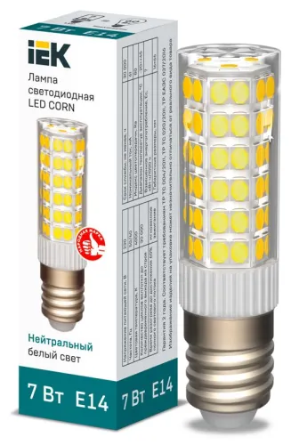 Лампа светодиодная CORN капсула 7Вт 230В 4000К керамика E14 IEK | LLE-CORN-7-230-40-E14 | IEK