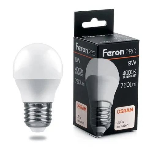 Лампа светодиодная LB-1409 9Вт G45 шар 4000К E27 230В FERON 38081