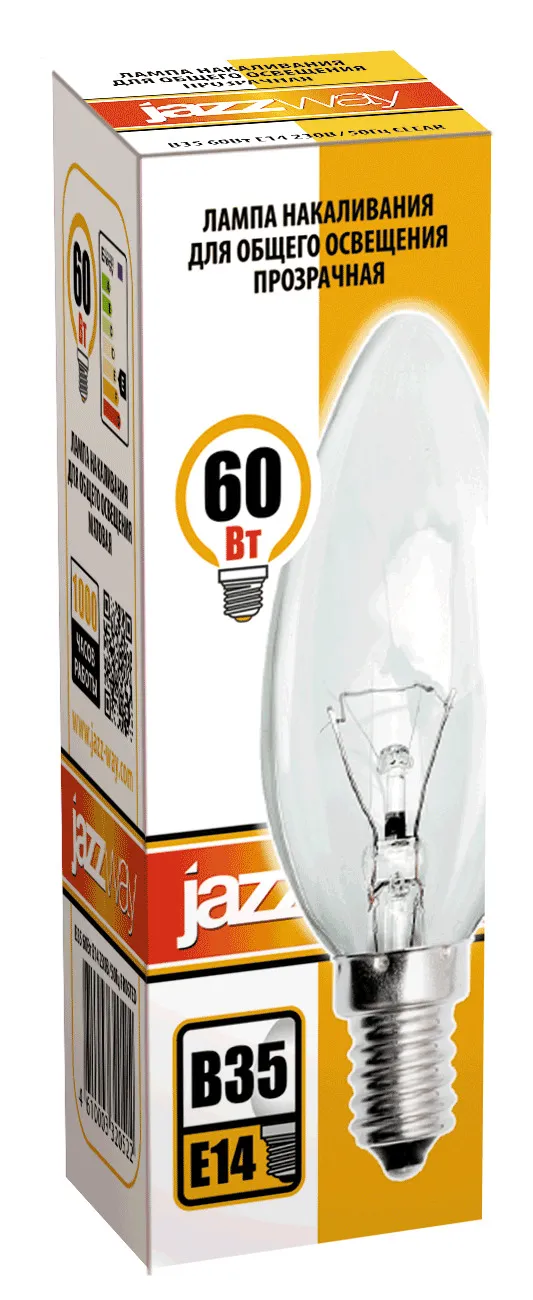 Лампа накаливания ЛОН 60Вт E14 240В B35 clear | 3320553 | Jazzway