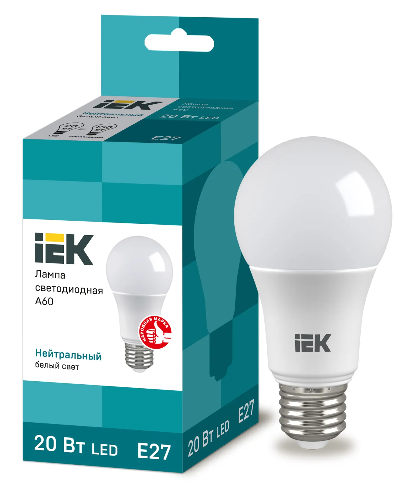 Лампа светодиодная Eco 20Вт A60 грушевидная 4000К нейтр. бел. E27 230В IEK LLE-A60-20-230-40-E27