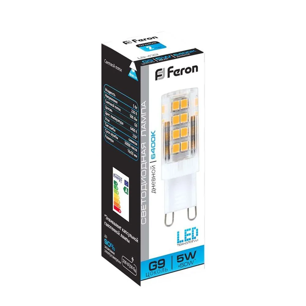Лампа светодиодная LB-432 5Вт JCD9 6400К G9 230В FERON 25771
