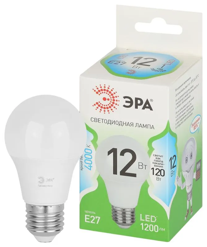 Лампа светодиодная GREEN LINE A60-12W-840-E27 GL E27 12Вт груша яркий свет бел. Эра Б0067107