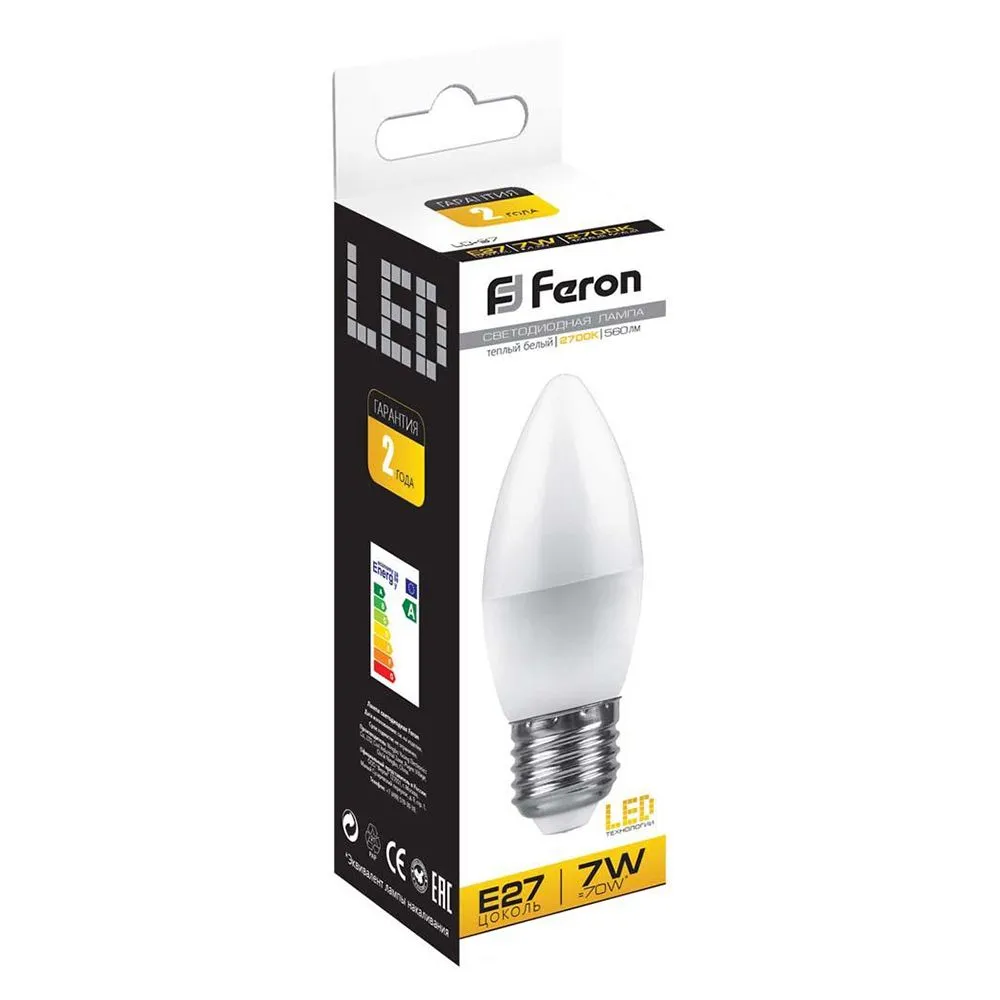 Лампа светодиодная LB-97 7Вт C37 свеча 2700К E27 230В FERON 25758