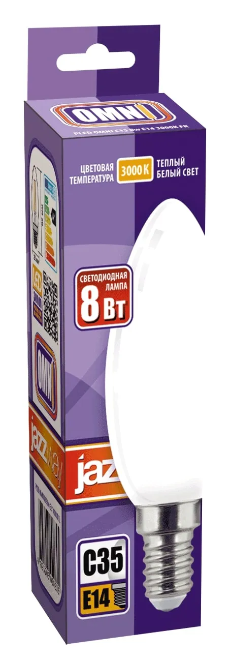 Лампа светодиодная филаментная PLED OMNI 8Вт C35 3000К тепл. бел. E14 230В/50Гц FR JazzWay 5020856