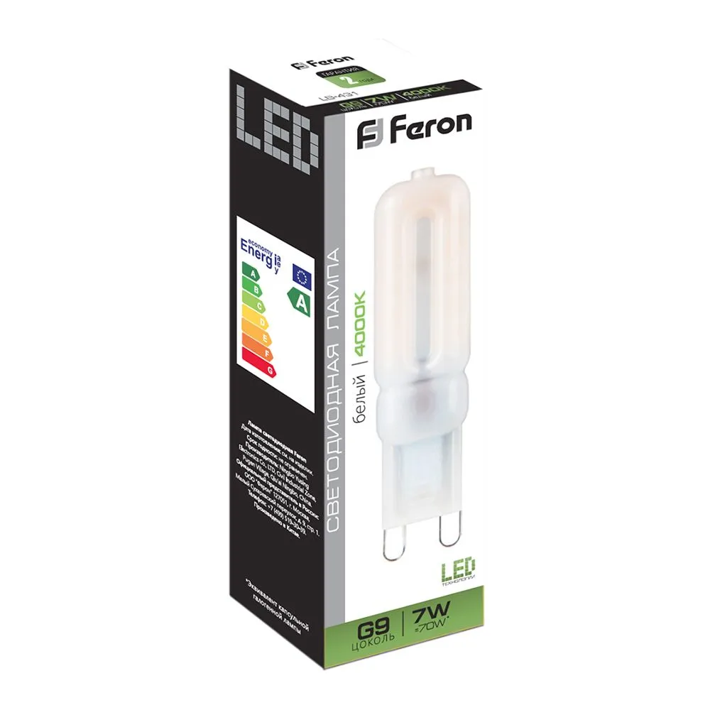 Лампа светодиодная LB-431 7Вт JCD9 4000К G9 230В FERON 25756