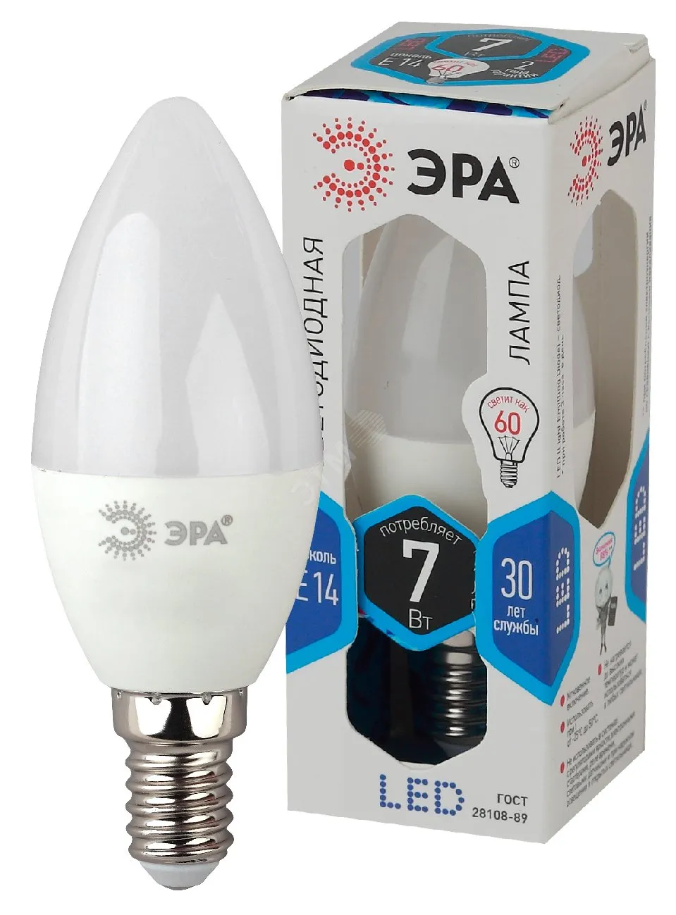 Лампа светодиодная LED 7Вт E14 220В 4000К smd B35 свеча | Б0020539 | ЭРА