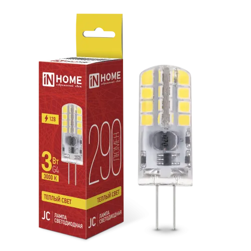 Лампа светодиодная LED-JC 3Вт 12В G4 3000К 290лм IN HOME 4690612058924