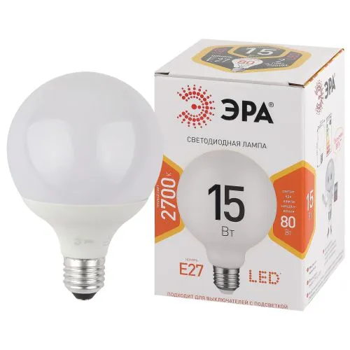Лампа светодиодная LED G95-15W-2700K-E27 (диод, шар декор, 15Вт, тепл, E27) (20/560) | Б0049077 | ЭР