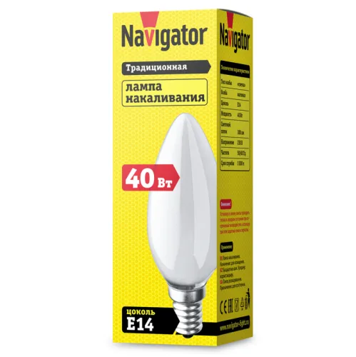 Лампа накаливания ЛОН 40Вт Е14 230В NI-B-40-230-E14-FR | 94308 | Navigator
