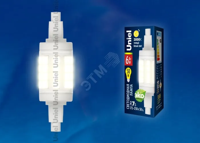 Лампа светодиодная LED-J78-6W/WW/R7s/CL PLZ06WH прозр. теплый бел. свет картон ТМ Uniel UL-00001554