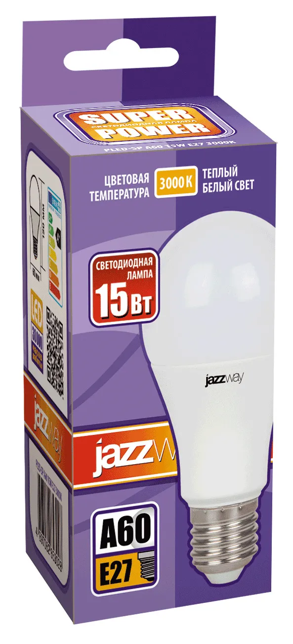 Лампа светодиодная LED 15Вт Е27 220В 3000К PLED- SP A60 груша | 2853028 | Jazzway