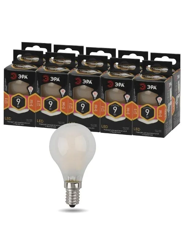 Лампа светодиодная F-LED F-LED P45-9w-827-E14 frost (филамент, шар мат, 9Вт, тепл, E14) | Б0047021 |
