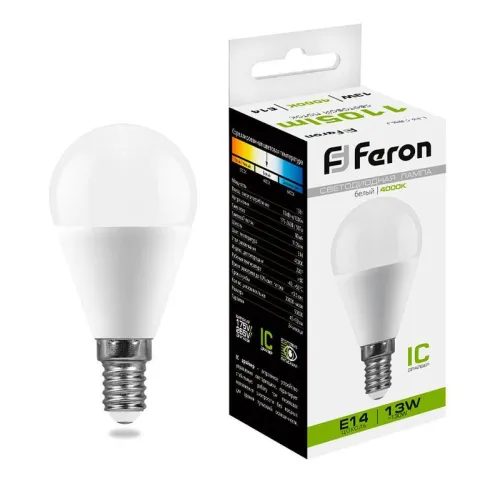 Лампа светодиодная LB-950 13Вт G45 шар 4000К E14 230В FERON 38102