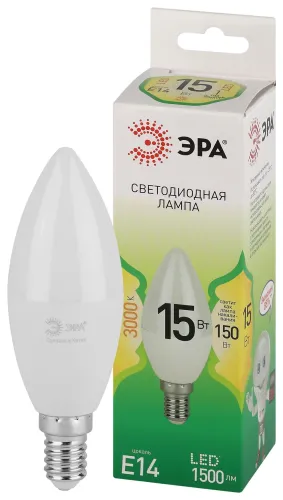 Лампа светодиодная GREEN LINE B35-15W-830-E14 GL E14 15Вт свеча свет тепл. Эра Б0067130