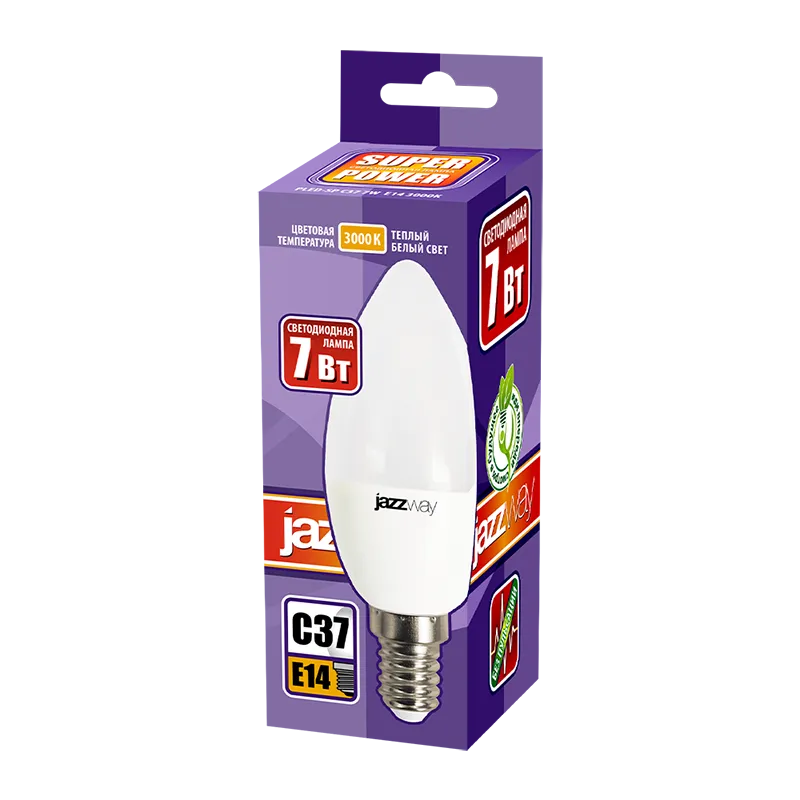 Лампа светодиодная LED 7Вт E14 220В 3000К PLED- SP C37 свеча | 1027818-2 | Jazzway