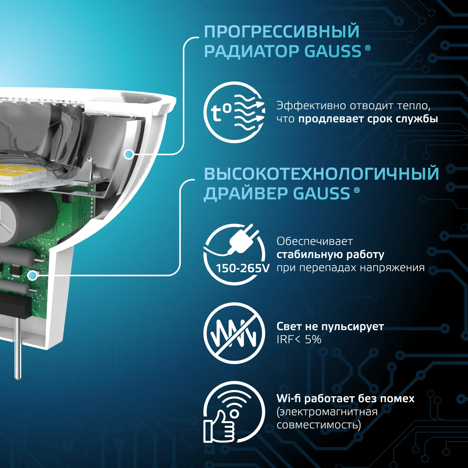 Лампа светодиодная Black 9Вт MR16 софит 4100К нейтр. бел. GU5.3 830лм GAUSS 101505209