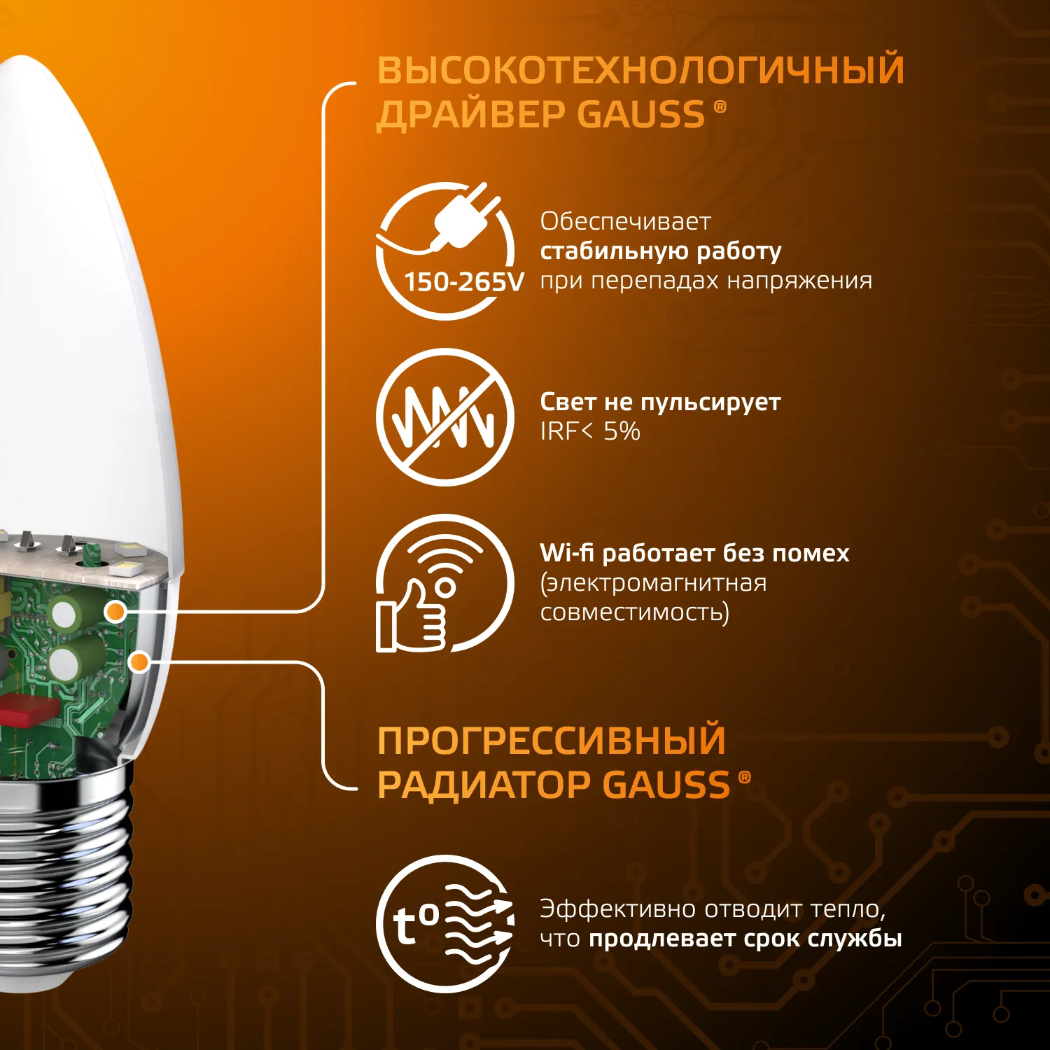 Лампа светодиодная Black 9.5Вт свеча 3000К тепл. бел. E27 890лм GAUSS 103102110