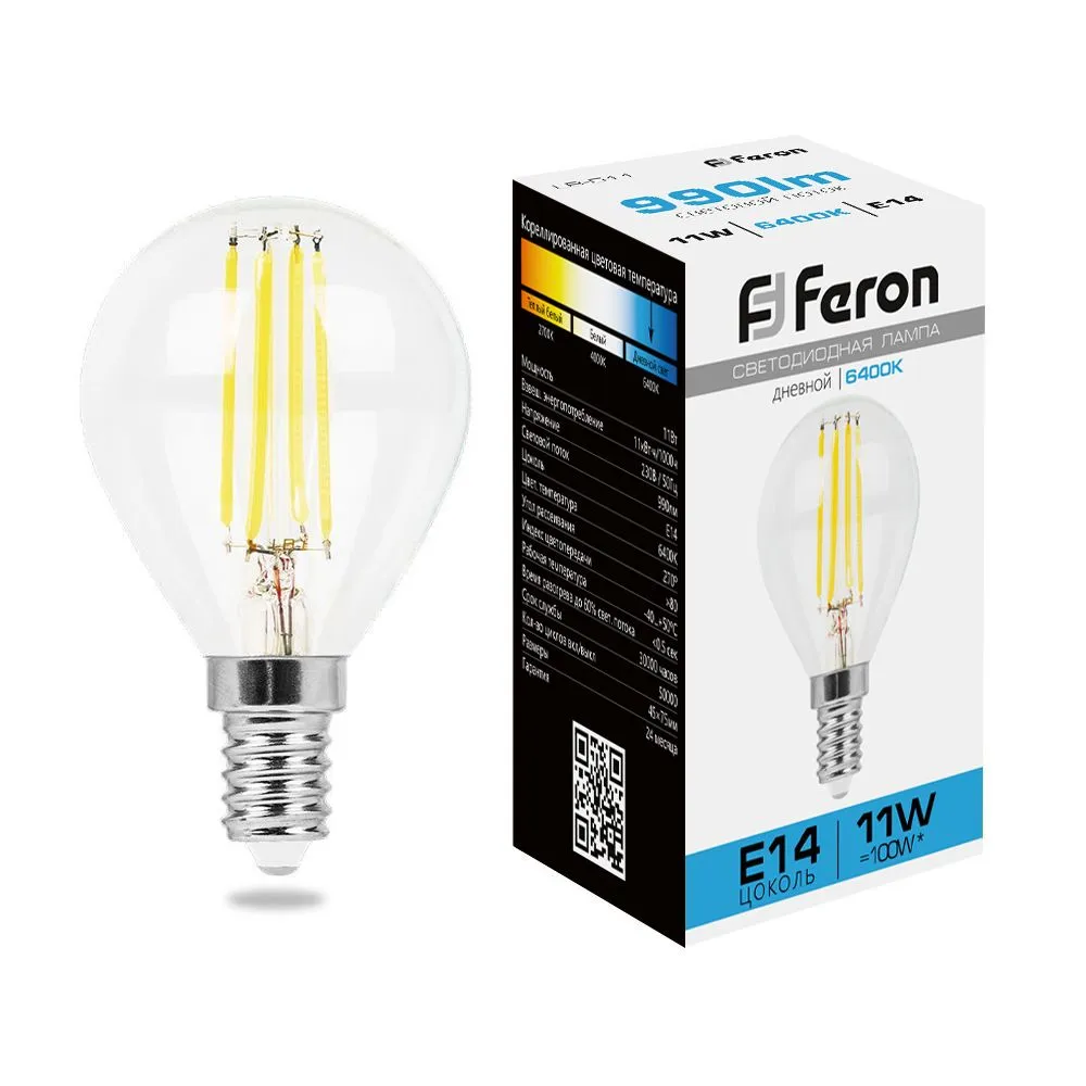 Лампа светодиодная LB-511 11Вт прозрачная 6400К E14 230В FERON 38225