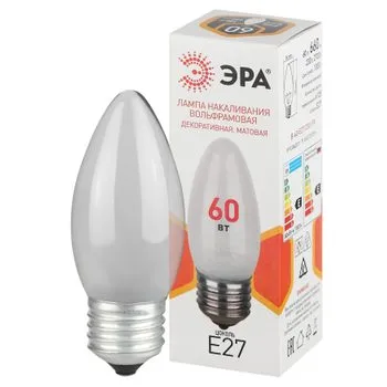 Лампа накаливания B36 60Вт свечка E27/E27 230В матов. ЭРА Б0066409