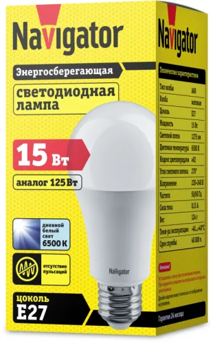 Лампа светодиодная LED 15Вт Е27 230В 6500К NLL-A70-15-230-6.5K-E27 грушевидная матовая | 61239 | Nav