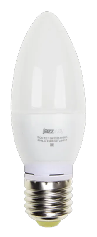 Лампа светодиодная LED 5Вт Е27 220В 4000К PLED- ECO-C37 свеча | 2855329A | Jazzway
