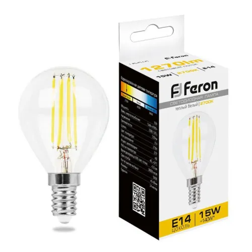 Лампа светодиодная LB-515 15Вт прозрачная 2700К E14 230В FERON 38249