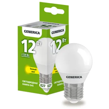 Лампа светодиодная G45 шар 12Вт 230В 3000К E27  | LL-G45-12-230-30-E27-G | GENERICA