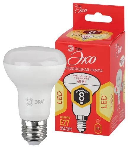Лампа светодиодная LED 8 Вт 640Лм 2700К рефлектор теплый E27 220-240В ECO LED R63-8W-827-E27 Red Lin