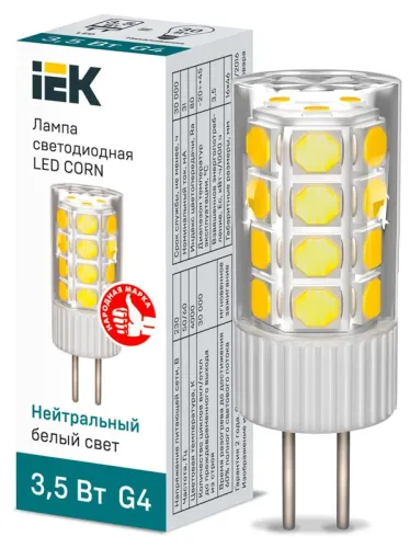 Лампа светодиодная CORN капсула 3,5Вт 230В 4000К керамика G4  | LLE-CORN-4-230-40-G4 | IEK