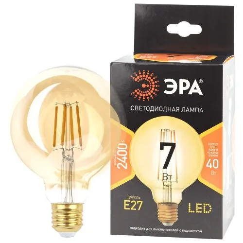 Лампа светодиодная F-LED G95-7W-824-E27 gold (филамент, шар зол, 7Вт, тепл, E27) (20/420) | Б0047662