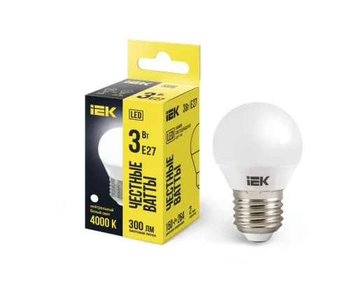Лампа светодиодная LED 3Вт Е27 220В 4000К G45 шар | LLE-G45-3-230-40-E27 | IEK