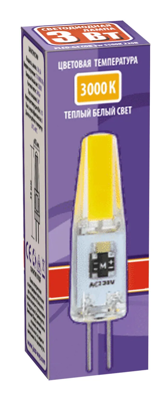 Лампа светодиодная LED 3Вт G4 220В 3000К PLED-G4 COB капсульная | 2857446 | Jazzway