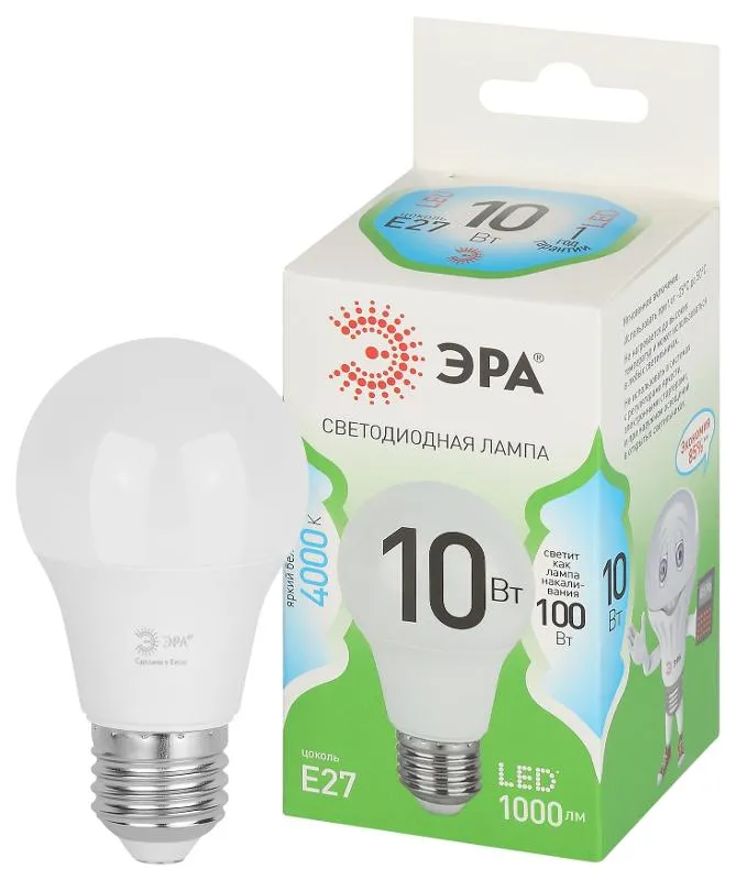 Лампа светодиодная GREEN LINE A60-10W-840-E27 GL E27 10Вт груша яркий свет бел. Эра Б0067135