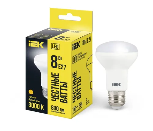 Лампа светодиодная LED 8Вт Е27 220В 3000К R63 рефлектор | LLE-R63-8-230-30-E27 | IEK