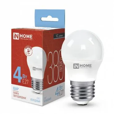 Лампа светодиодная LED-ШАР-VC 4Вт шар 6500К холод. бел. E27 380лм 150-275В IN HOME 4690612030616