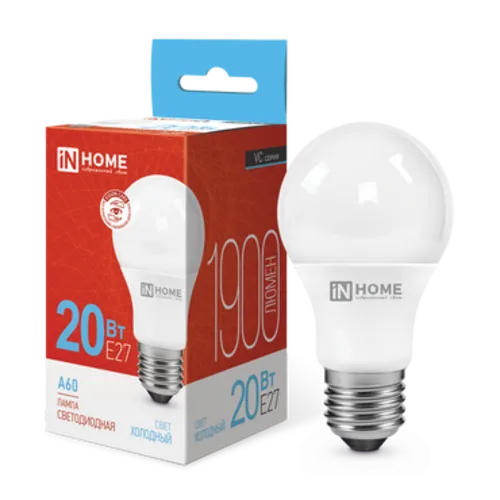 Лампа светодиодная LED-A60-VC 20Вт грушевидная 6500К холод. бел. E27 1900лм 230В IN HOME 46906120203
