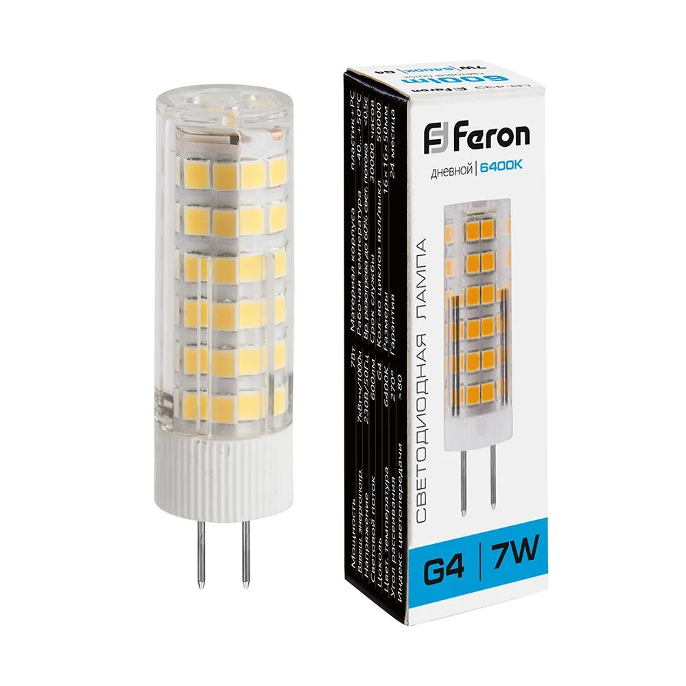 Лампа светодиодная LB-433 7Вт JCD 6400К G4 230В FERON 25865
