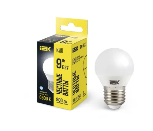Лампа светодиодная ECO G45 9Вт шар 6500К E27 230В IEK LLE-G45-9-230-65-E27