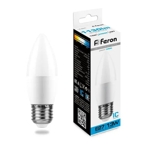 Лампа светодиодная LB-970 13Вт C37 свеча 6400К E27 230В FERON 38112