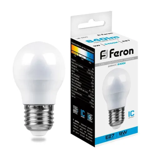 Лампа светодиодная LB-550 9Вт G45 шар 6400К E27 230В FERON 25806