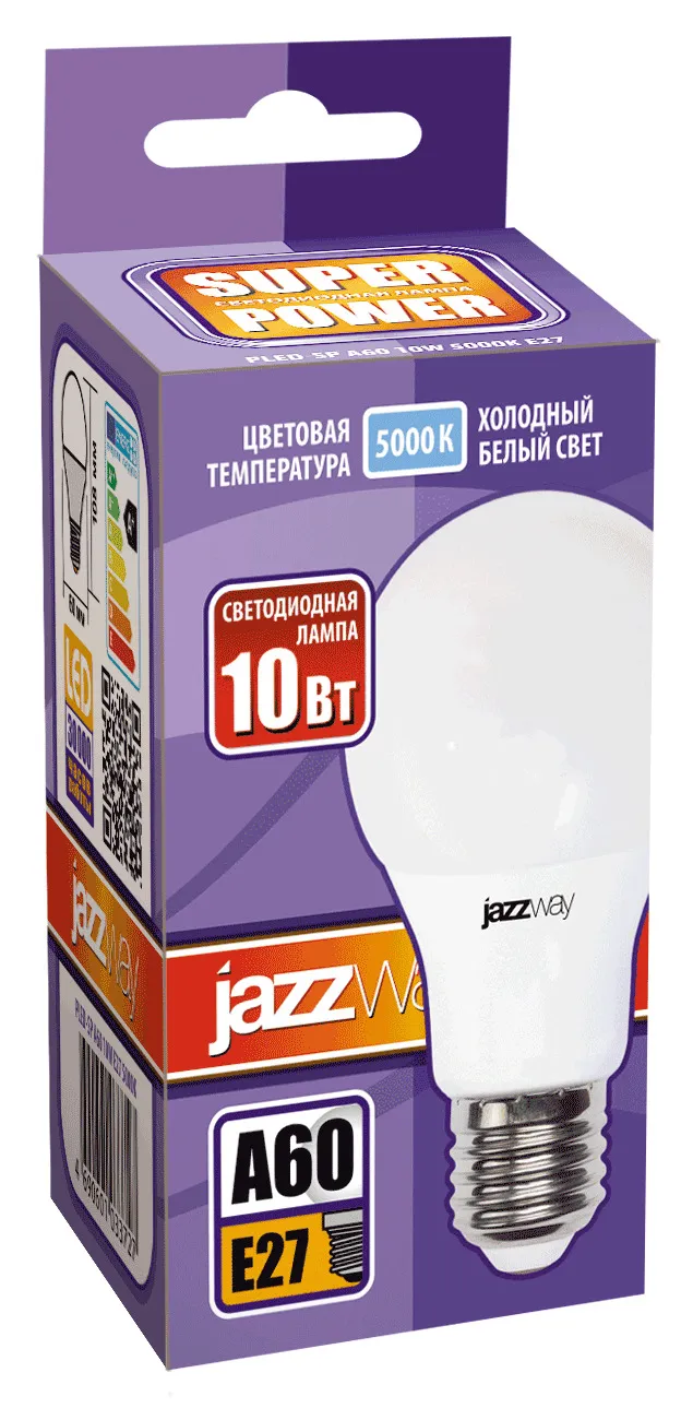 Лампа светодиодная LED 10Вт Е27 220В 5000К PLED- SP A60 груша | 1033727 | Jazzway