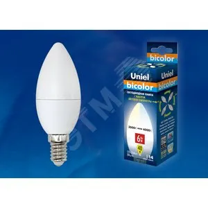 Лампа светодиодная LED-C37-6W/WW+NW/E14/FR PLB01WH Bicolor 6Вт свеча матовая тепл. бел. E14 (упак. к