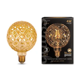 Лампа светодиодная 4 Вт E27 2400 K 380 Lm 360 град. Gauss Filament Gauss 105802004
