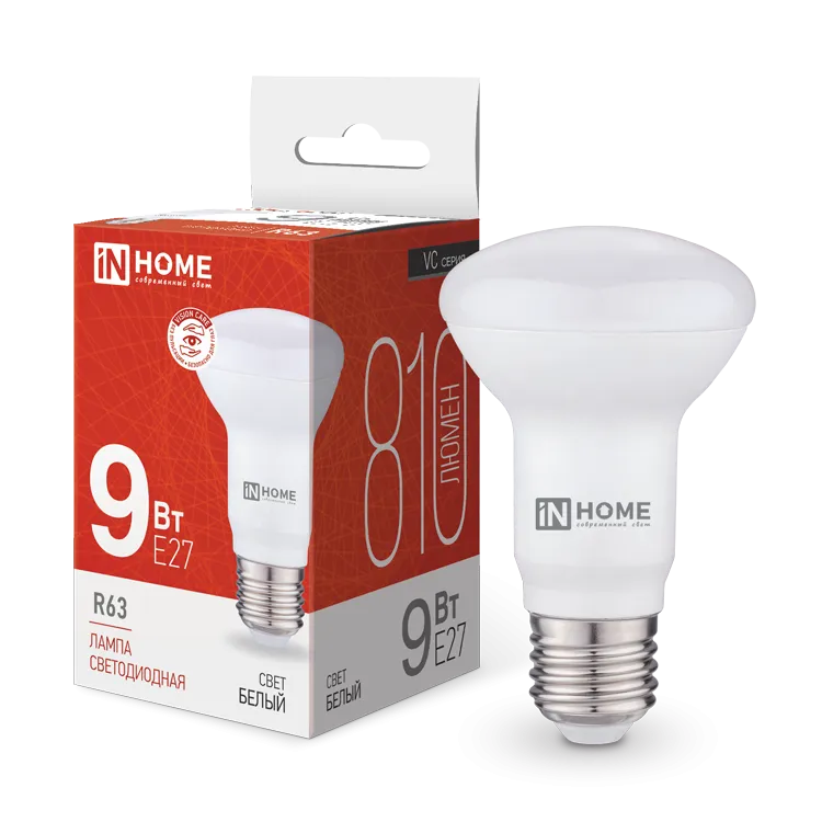 Лампа светодиодная LED-R63-VC 9Вт рефлектор 4000К нейтр. бел. E27 810лм 230В IN HOME 4690612024325