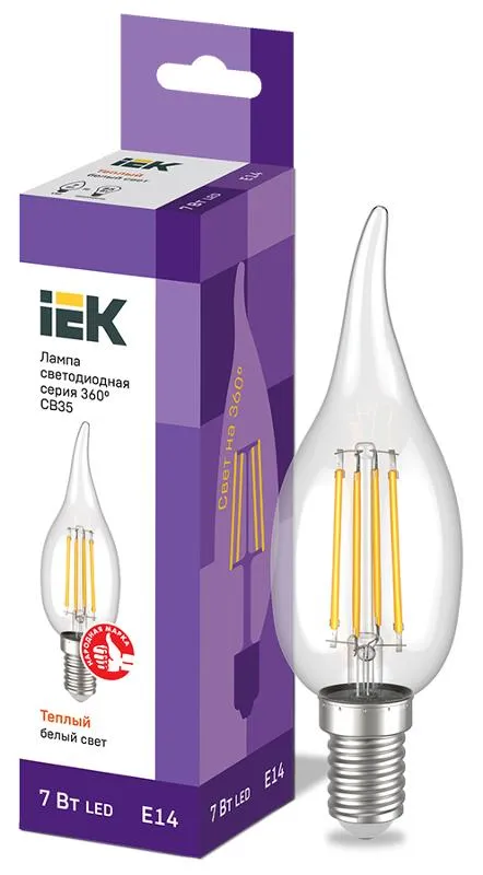 Лампа светодиодная LED CВ35 св.н/ветру 7Вт 230В 3000К E14 серия 360° | LLF-CB35-7-230-30-E14-CL | IE
