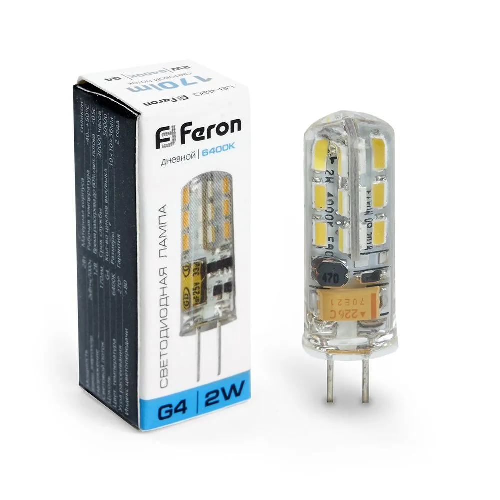 Лампа светодиодная LB-420 2Вт JC 6400К G4 12В FERON 25859