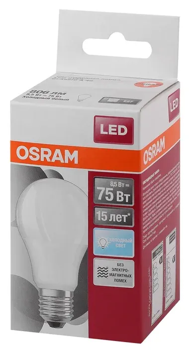 Лампа светодиодная 9.5 Вт E27 6500 K 806 Lm 200 град. OSRAM 4052899971561