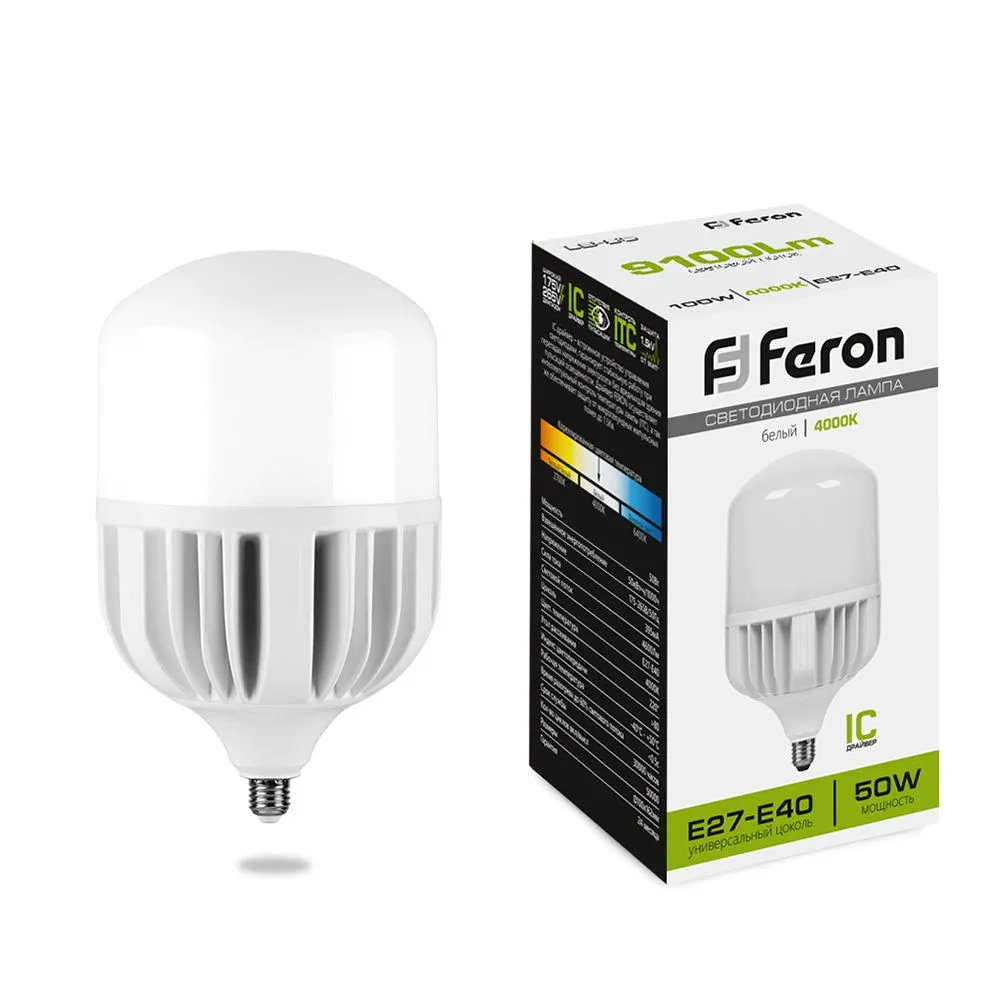 Лампа светодиодная LB-65 50Вт T100 4000К E27-E40 230В FERON 25820